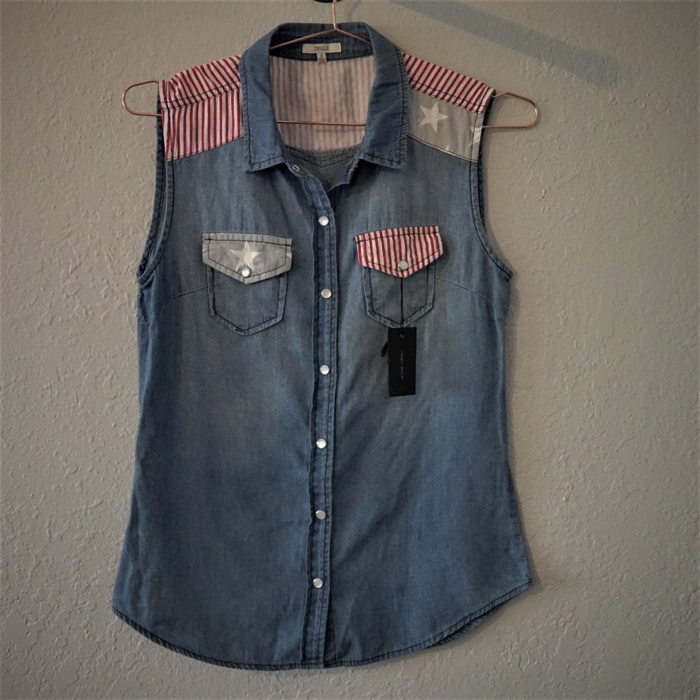 Chiqle Red White Blue Pearl Snap Sleeveless Small